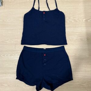 Blush Navy Blue Pajama Set with Red Accents